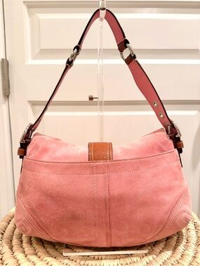 Rare Vintage Coach Soho Pink Suede Flap Bag Y2k Shoul… - Gem